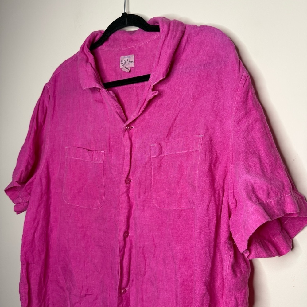 J. CREW 100% Irish Linen Bright Pink Short Sleeve Beachy Buttondown Shirt - Picture 2 of 7